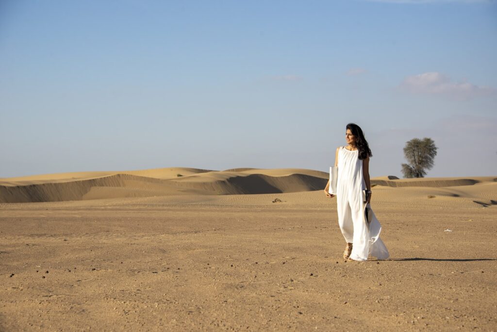 Traveler walking in the UAE desert