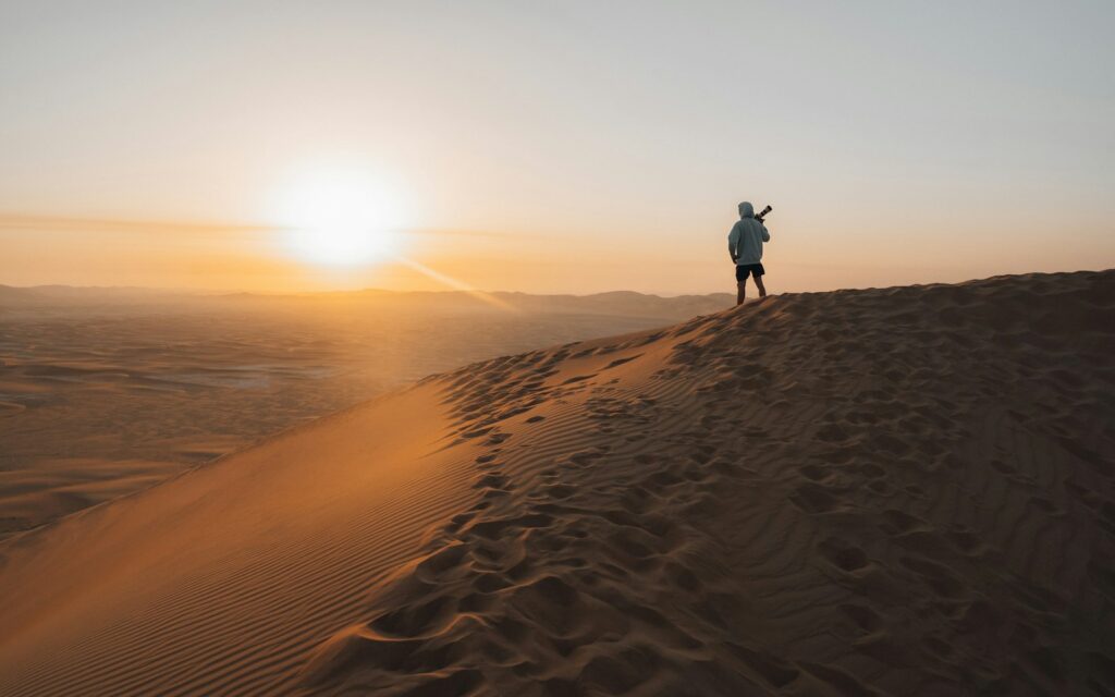 Adventure in the desert around sunset